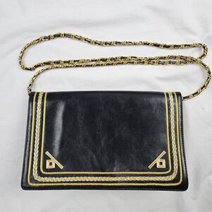 Vintage Joseph B Exclusive Black Gold Art Deco MCM Handbag Purse Crossbody Chain